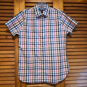 Lands End No Iron Supima Women's Short Sleeve Shirt Multi-Colored Checkered 6T
